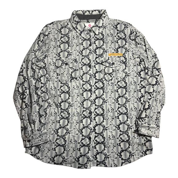 Simply‎ Southern XL Fleece Jacket Shacket Black Gray Snake Skin Button Shirt EUC - Picture 1 of 8